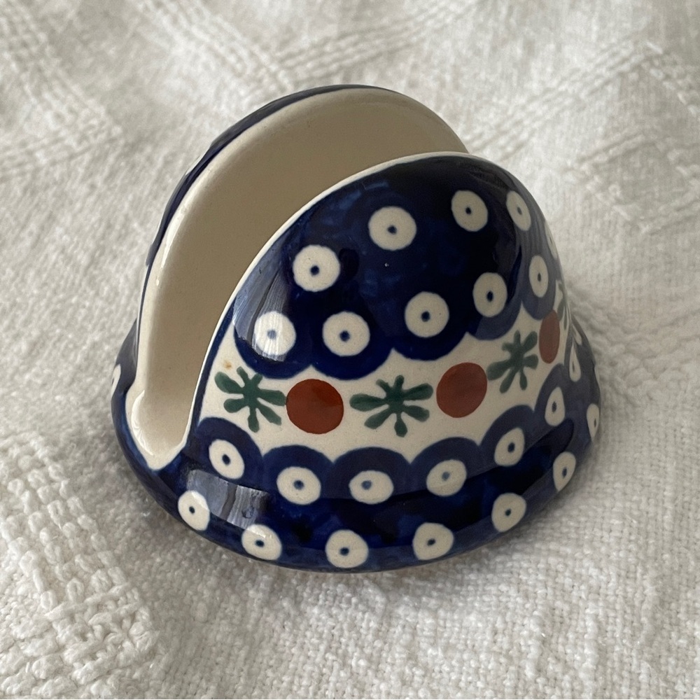 Handcrafted Polish Pottery Flowering Peacock Napkin Holder - Picture 5 of 10